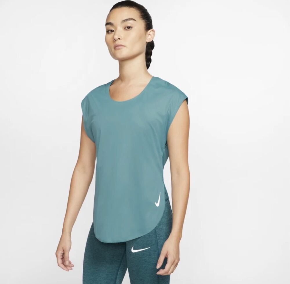 Nike DRI FIT Women's City Sleek Reflective Sleeveless Running Top XS Blue